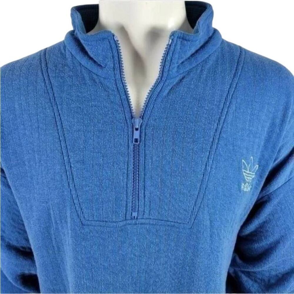 Adidas 90s Vintage Blue Trefoil 1/4 Zip Pullover Sweater Men’s XL Retro Streetwe - Picture 2 of 5